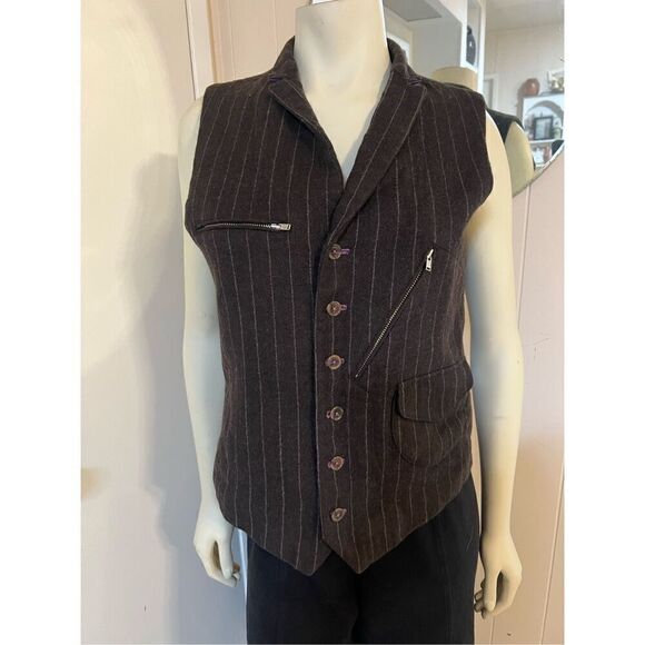 OOAK Al’s Attire North Beach Steam Punk Brown Pinstriped Many Zippers Vest S/M - Picture 2 of 11
